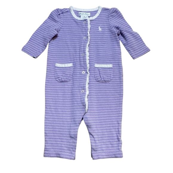 Ralph Lauren Purple Stripe Knit Romper sz 3M - Picture 1 of 6